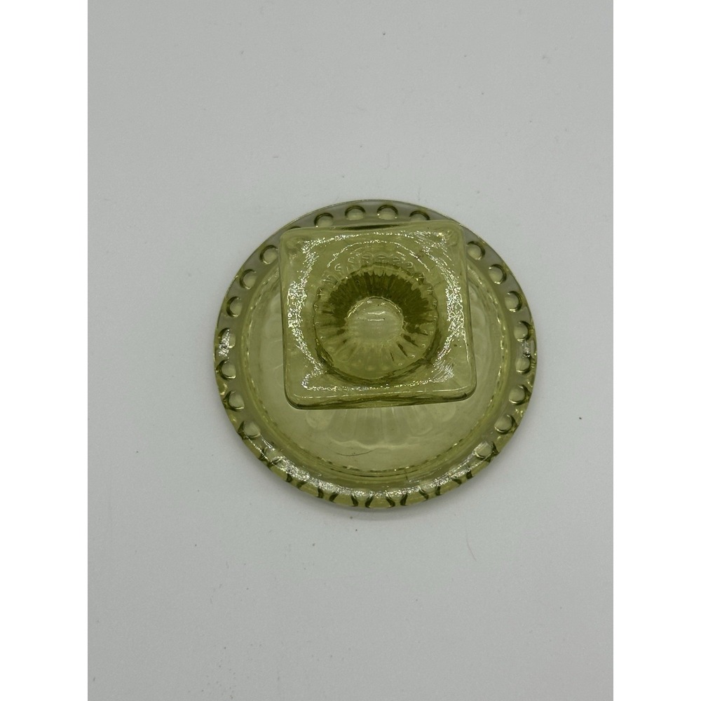 VTG Olive Green Glass Open Salt Cellar 3" Beaded Rim Square Pedestal Base - Picture 2 of 6